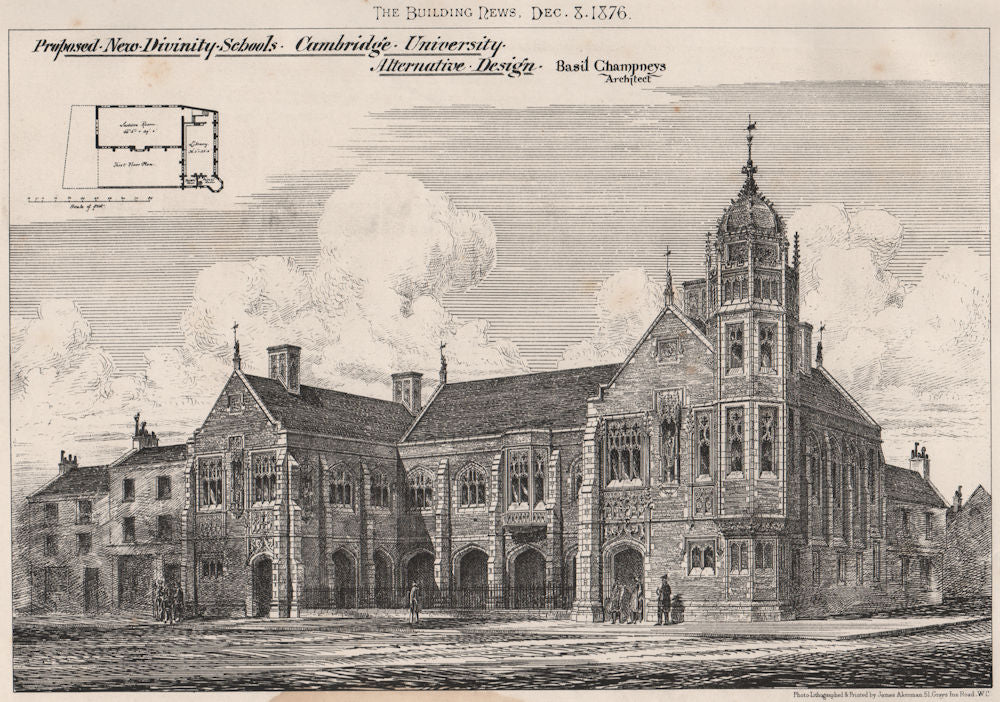 New divinity schools, Cambridge University; Basil Champneys Archt 1876 print